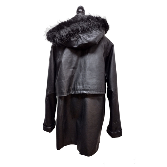 Croft & Barrow Woman black leather toggle coat with removable faux fur t… - Picture 2 of 16